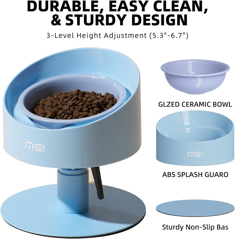 MS!MAKE SURE Adjustable Raised Cat Bowls, Ceramic Elevated Cat Bowls, Pet Bowl with Anti - Slip Rubber Pad, Leak - Proof, Lead & Cadmium Free, Whisker - Friendly, for All Life Stages of Age Blue - Image 3